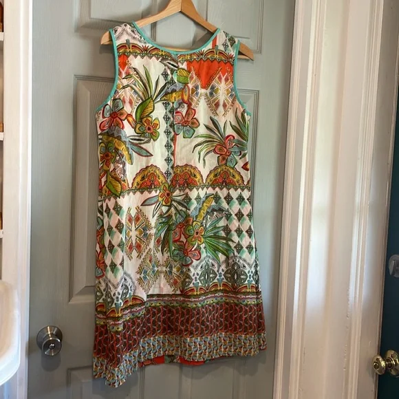 Tropical M Floral Reversible Orange White Organic Cotton 100% Sleeveless Dress - Picture 6 of 6